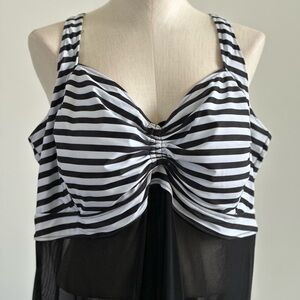 Swim Black and White Striped Halter Top